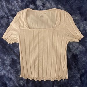 Cream Square Neck Ruffle Crop Top